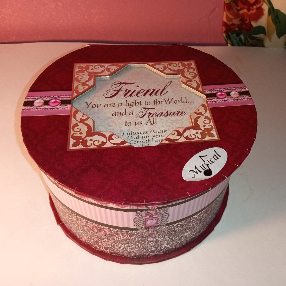WOMEN FRIENDS FOR LIFE MUSICAL TREASURE BOX "WHAT A FRIEND WE HAVE IN JESUS".
